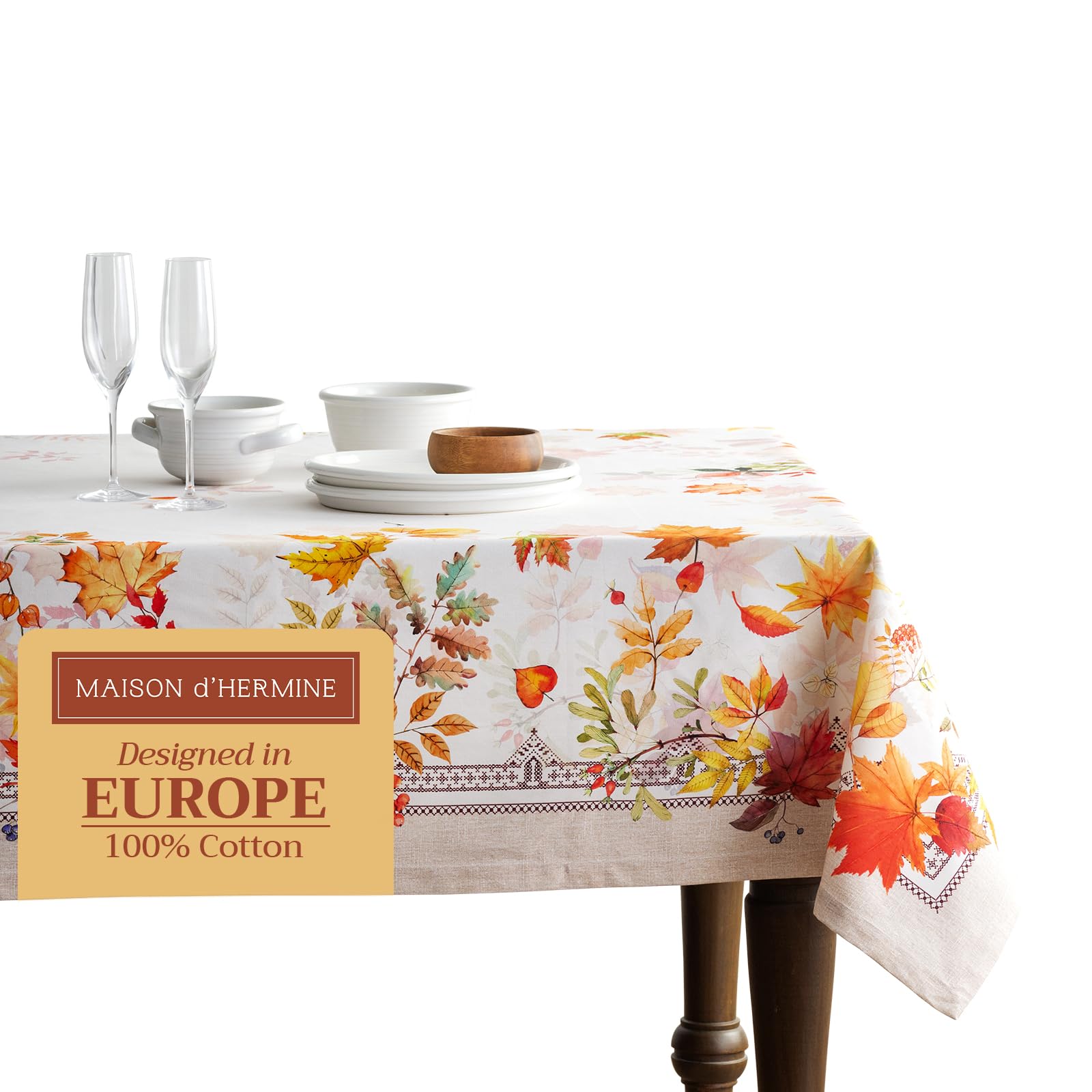 Maison d' Hermine 100% Cotton Table Cover - 60"x108" Rectangle Decorative Tablecloth - Washable Tablecloths for Dining, Home, Farmhouse & Party - for Thanksgiving & Christmas - Amarante Collection