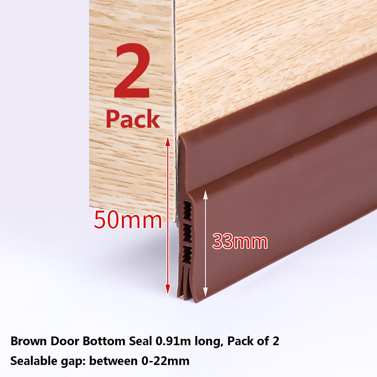 HAILM 2 Pack Burlete Puerta Entrada, Cuttable Door Draft Stopper, Fuerte Adhesivo Puerta Fondo Sello Polvo y Ruido, Longitudes 91 cm Anchos 50 mm Proyecto Protector Aislante