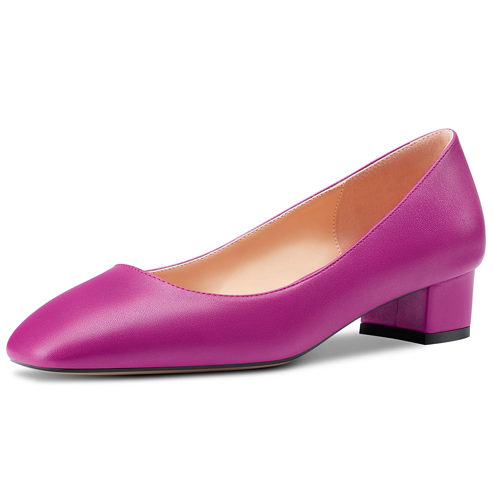 HEUIVZAR Mujer Heel Pumps Cuadrada Punta Gatito Bajos Ancho Chunky Heel Slip-on Matte Dress Zapatos Novia Vacaciones 3.5 CM