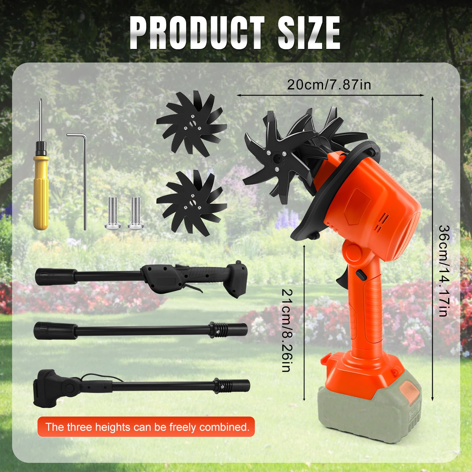 Kabelloser Hand Bodenhacke kompatibel mit Makita 18V Akku (ohne Batterie), 550W Gartenfräse mit 10cm Frästiefe und 10cm Fräsbreite, Ackerfräse (Mit 1,3m Verlängerung)