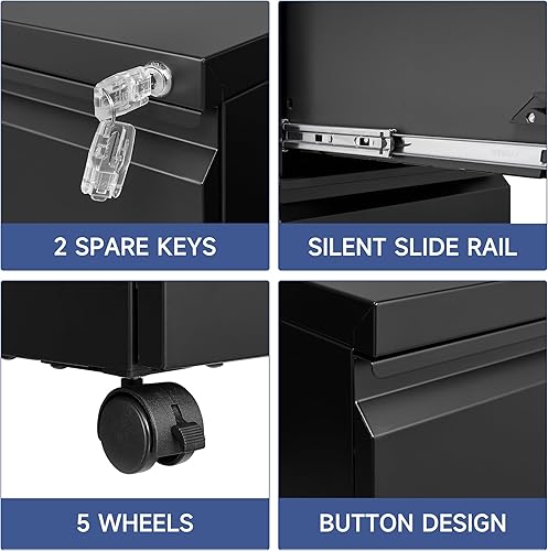 Miniatura 47 de Archivador de 3 cajones, archivadores para oficina en casa, gabinete de almacenamiento vertical de metal con cerradura, archivador de bloqueo