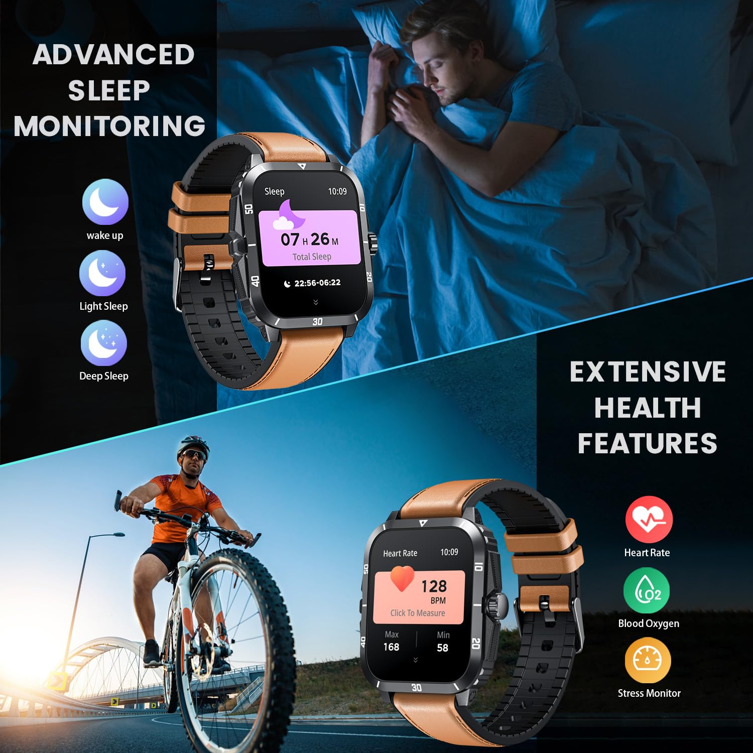 TAOLOON Smartwatch Fitnessuhr Sportuhr Wasserdicht mit Telefonfunktion: 2.0