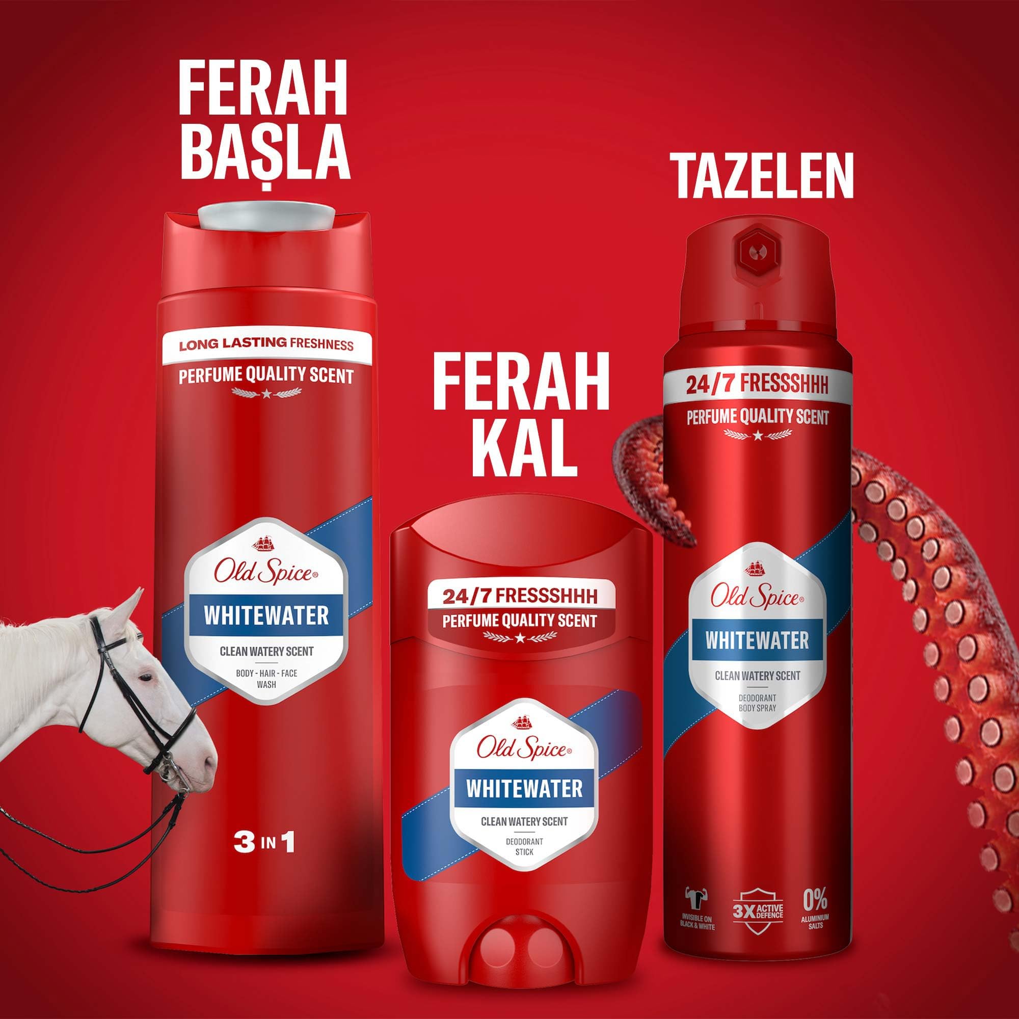 Old Spice Whitewater Erkekler İçin Duş Jeli ve Şampuan 400 ml 3lü paket