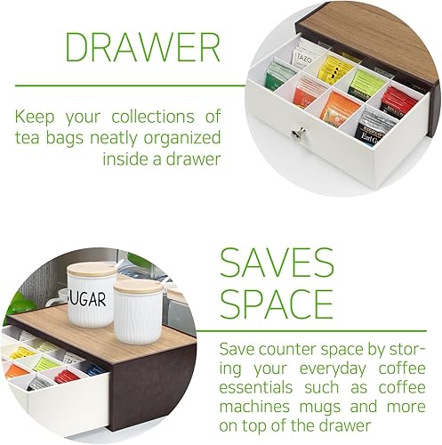 Miniatura 4 de JackCubeDesign MK353A - Organizador de bolsitas de té para encimera con cajón, organizador de almacenamiento de té con 12 compartimentos