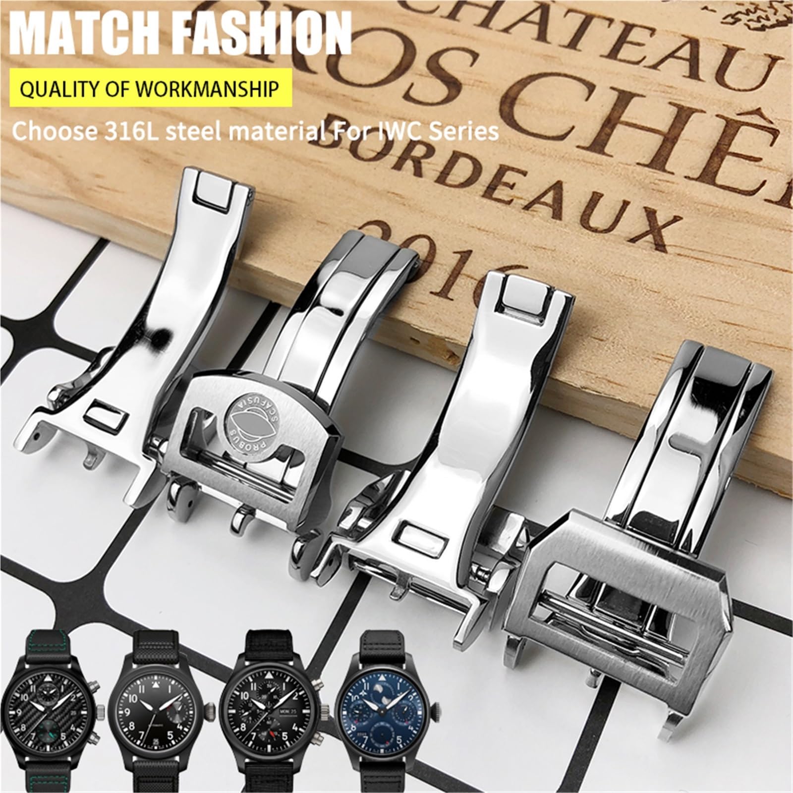 Fibbia per orologio deployante in acciaio inossidabile 316L da 18 mm, per chiusura pieghevole per cinturino in pelle IWC Spitfire
