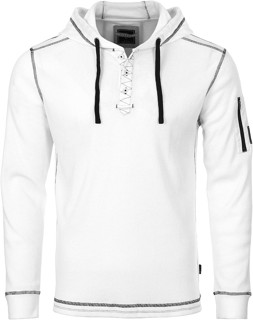 ZIMEGO Mens Waffle Pullover Hoodie - Long Sleeve Thermal Sweatshirt for Men