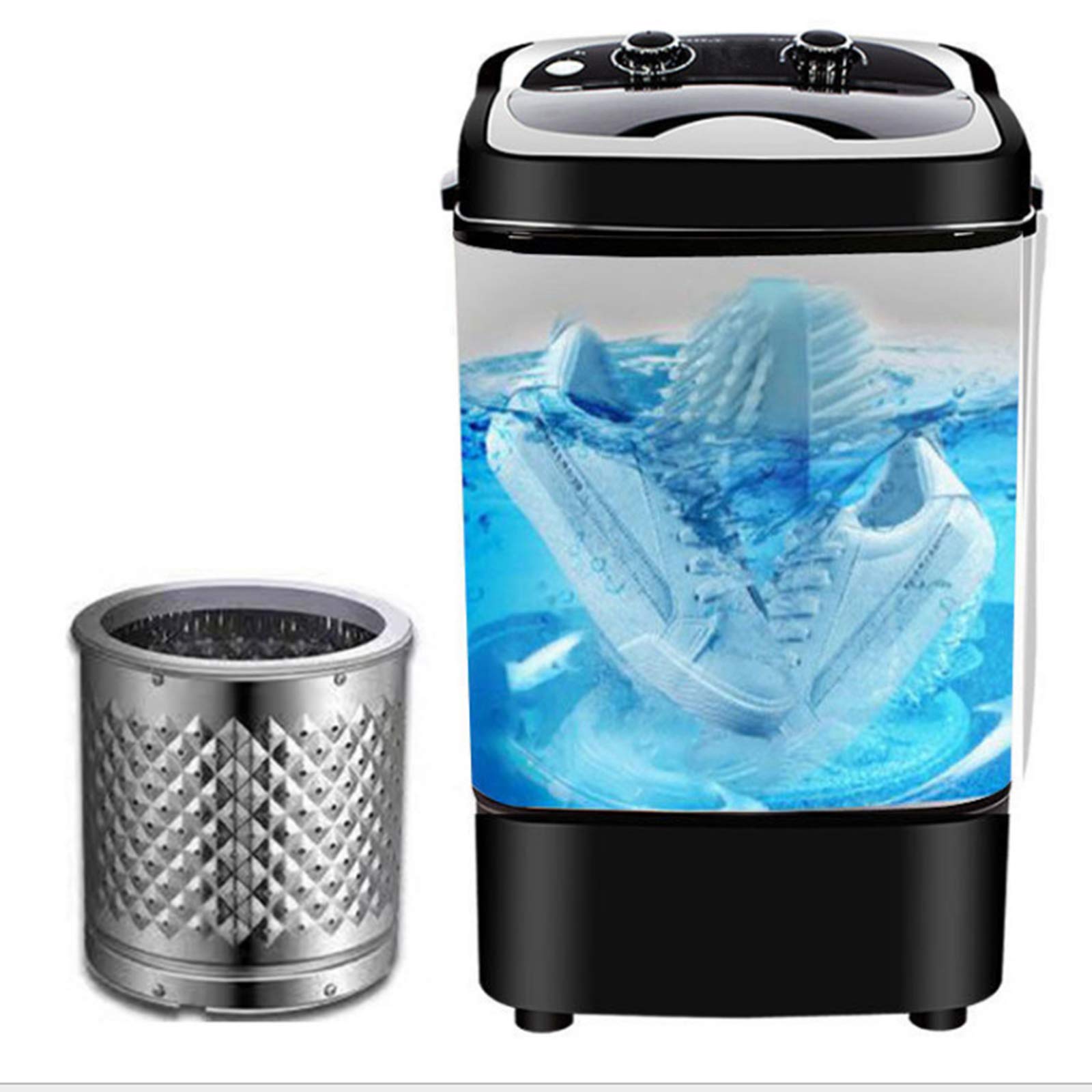Lavatrice da Campeggio, Mini Lavatrice da Campeggio, per Biancheria da 7 kg, Risparmio Energetico e Idrico, Timer, Funzione Centrifuga Funzionamento Facile, Scarpe Lavabili,Nero