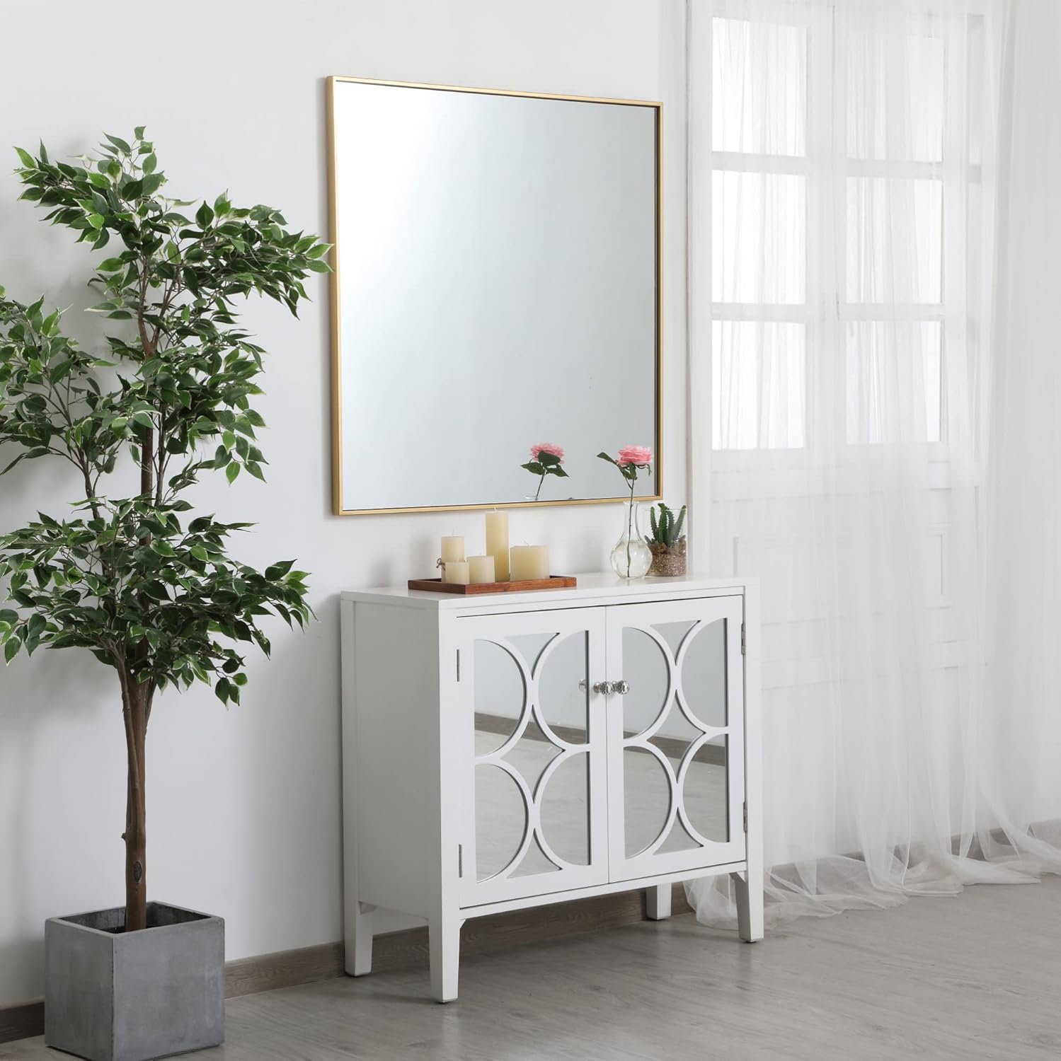 Elegant Decor Eternity 36" Square Contemporary Metal Frame Mirror in Black