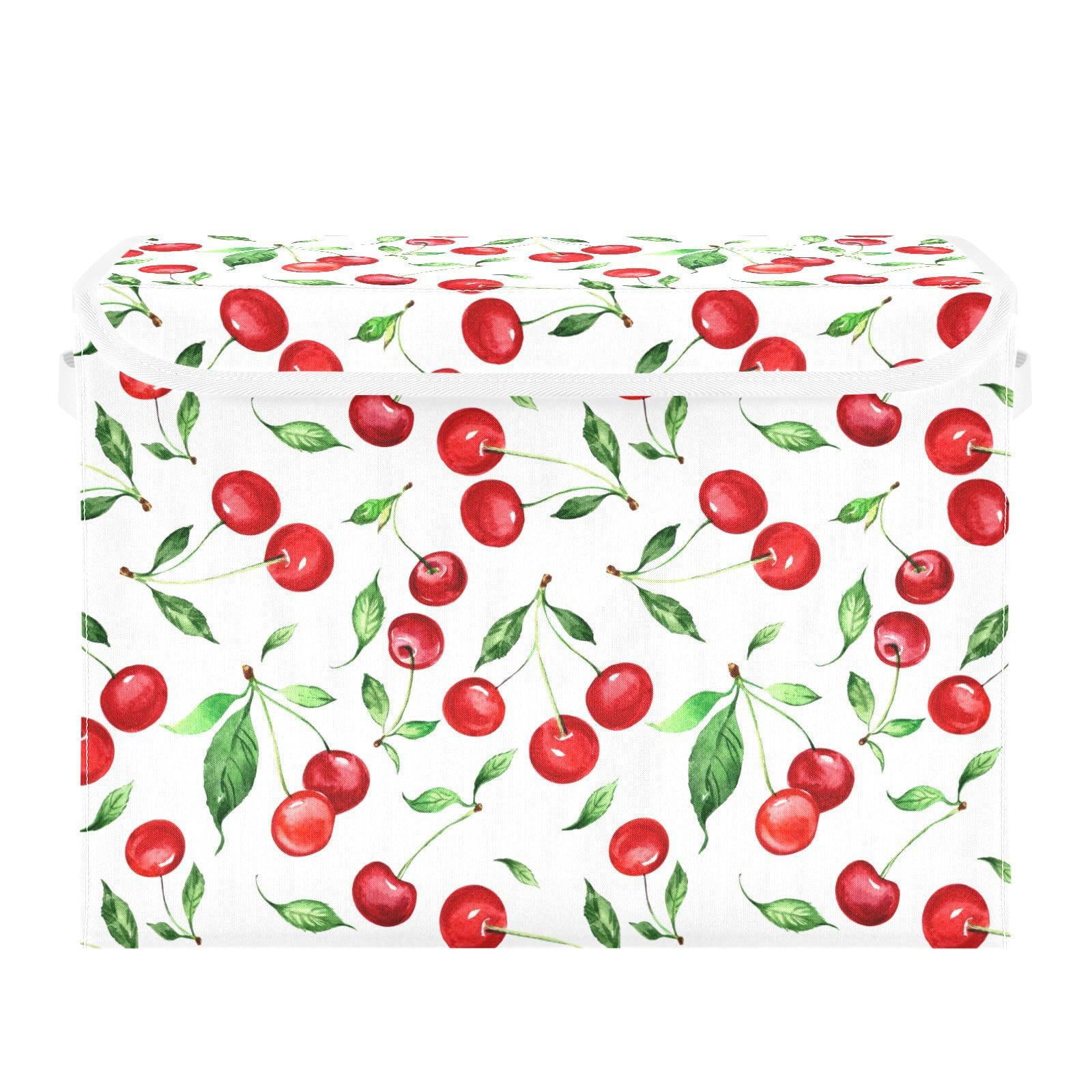Boîtes de rangement pliables avec couvercle motif cerises rouge taille grand panier