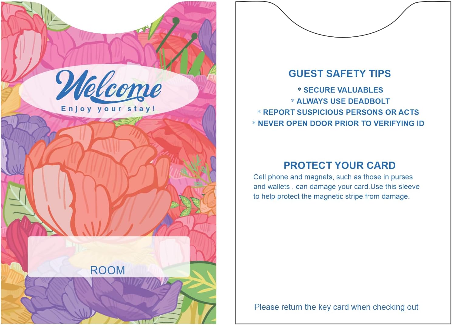 500pack Hotel & Motel Key Cards envelopes Welcome Enjoy Your Stay Magnetic Strip Door Card Sleeve (Multicolor)