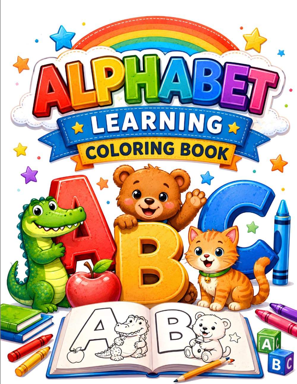 Alphabet Learning Coloring Book: ABC Coloring Book for Toddlers and kids, Fun Kindergarten Activity Book with Cute Animals And Objects