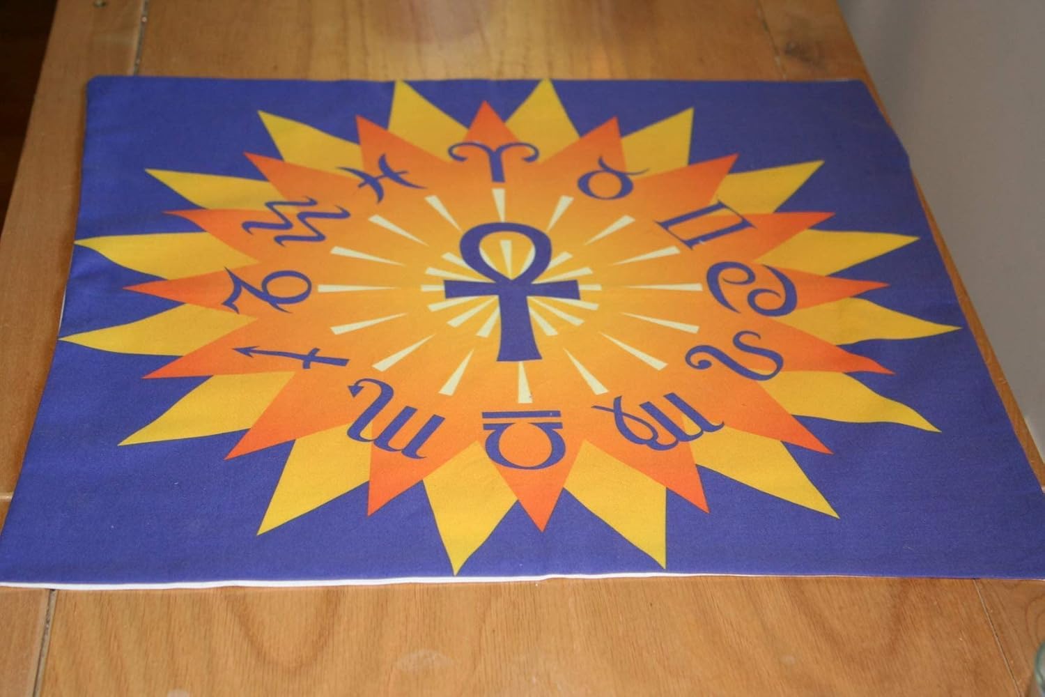 Altar Cloth or Tarot Mat - Ankh and Horoscope - Pagan or Wiccan Altar Cloth or Tarot Cloth for Rituals, Tarot Readings & Fortune-telling