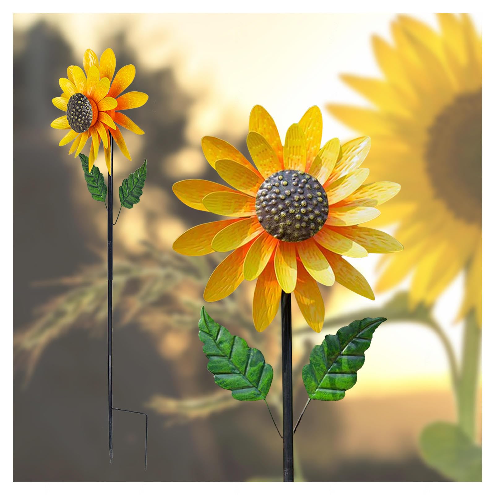 Sunflower Windmills, Sunflower Made Of Sturdy Metal Construction Sunflower Garden Decor, Solar Wind Spinners For Yard And Garden