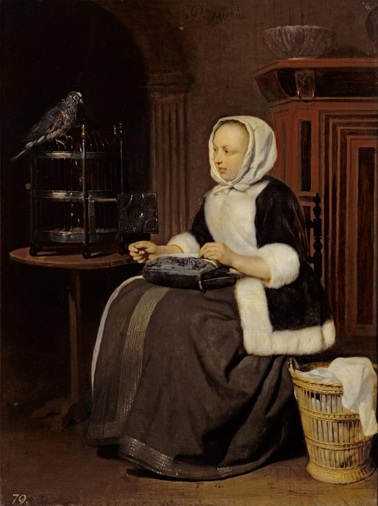 ARTXLXXBN Famous Print Painting Colorful Art Print Young Girl At Work by Gabriel Metsu Canvas Art Decorations for Home Decor 60x90cm