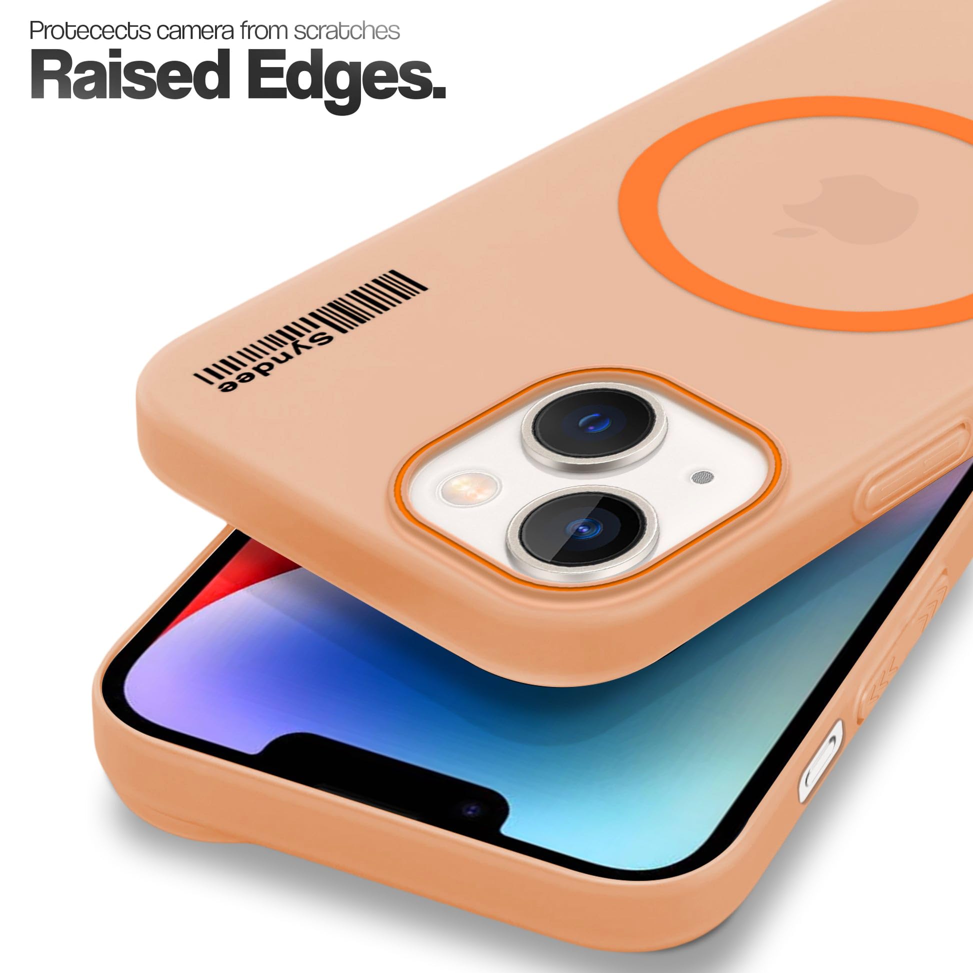 DL3 Mobilak Case Back Cover for iPhone 15 6.1 Inch, Sleek Frosted Translucent Back Only Compatible with Wireless Magnetic Accessories | Anti-Scratch Shockproof Phone Case (Orange)