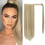 BARSDAR Straight Wrap Ponytail Extension - 18 Inch Long Straight Wrap Around Ponytail for Women - Synthetic Blonde Clip in Ponytail Hair Extensions Hairpieces Daily - Light Ash Blonde Mixed