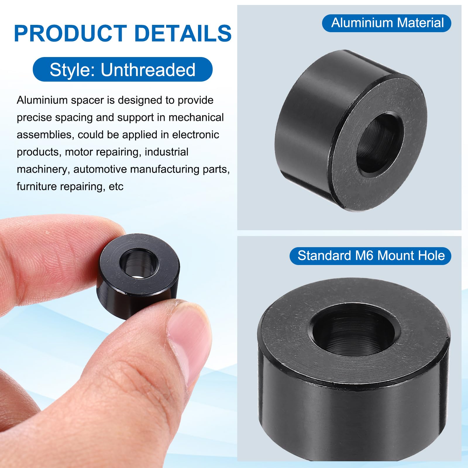 PATIKIL 4pcs M6 Aluminium Spacers, 1/4" ID X 3/8" X X 1/2", Black