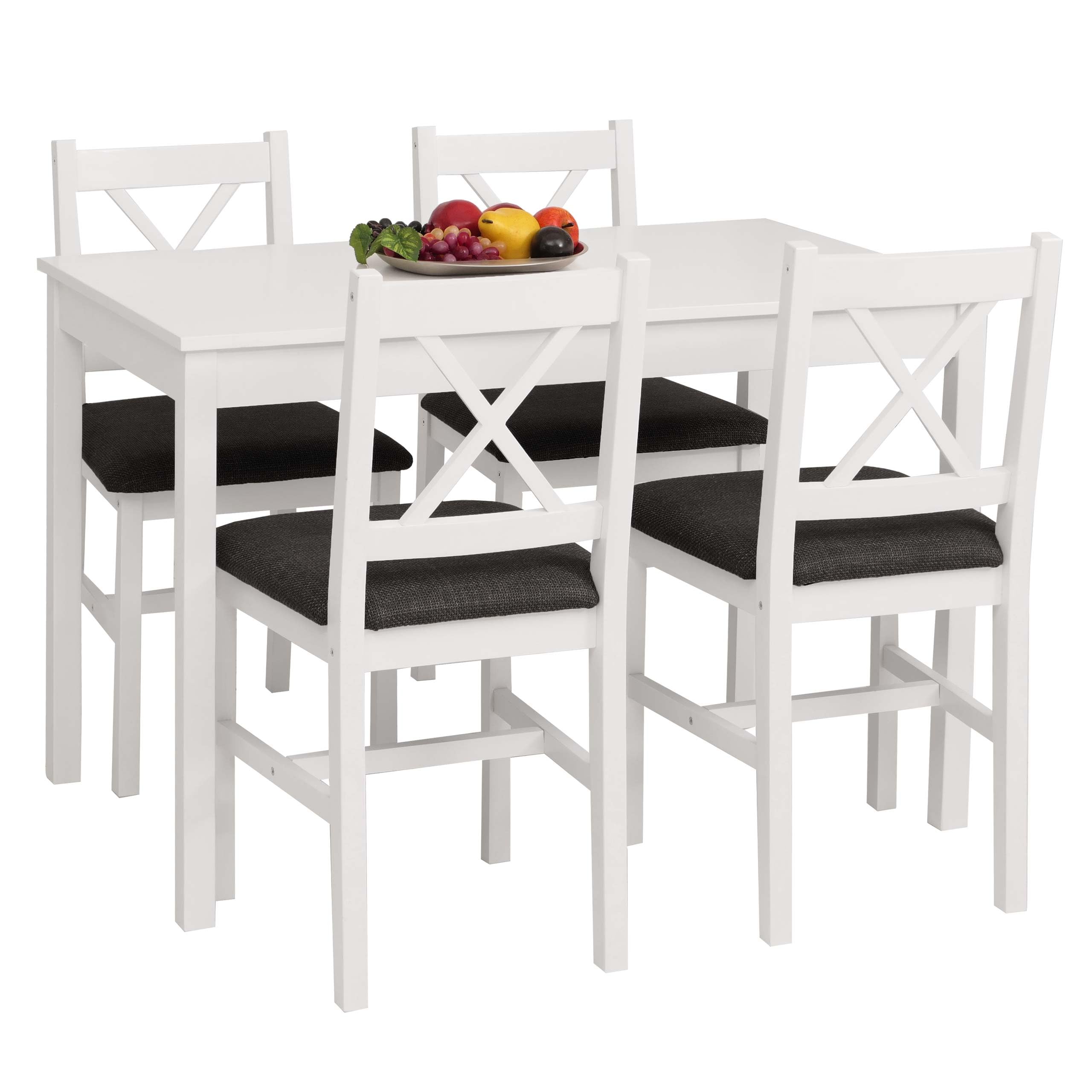 Eetkamerset HWC-F77, zitgroep eetkamerset, massief houten landhuis 110cm ~ wit