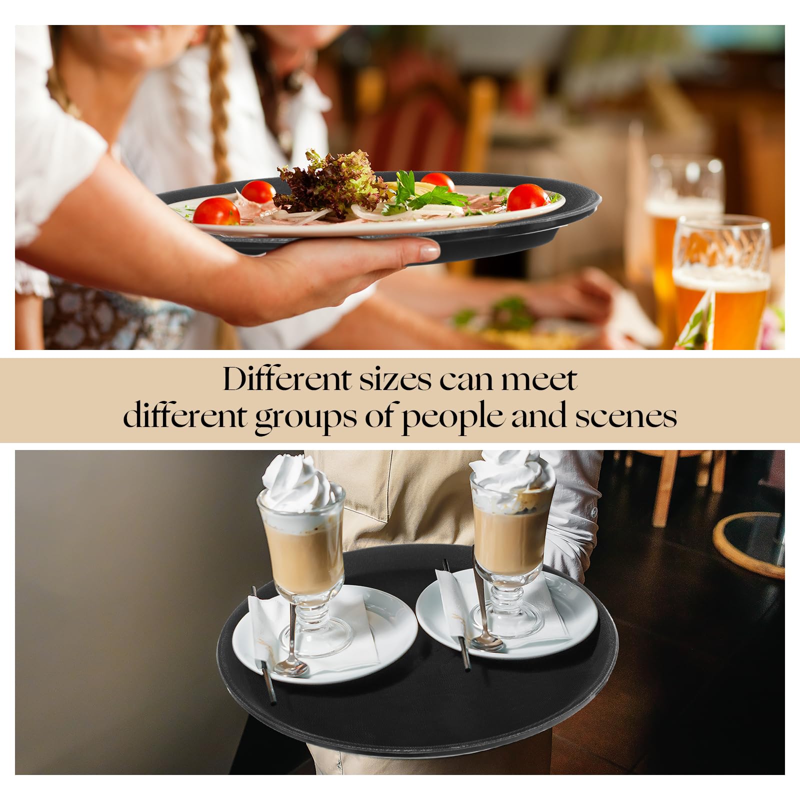 Zopeal 8 vassoi da portata per ristorante, superficie antiscivolo, vassoio rotondo in plastica per alimenti, con bordi rialzati, per casa, cucina, ristorante, caffetteria, bar (28 cm, 35,6 cm, 40,6