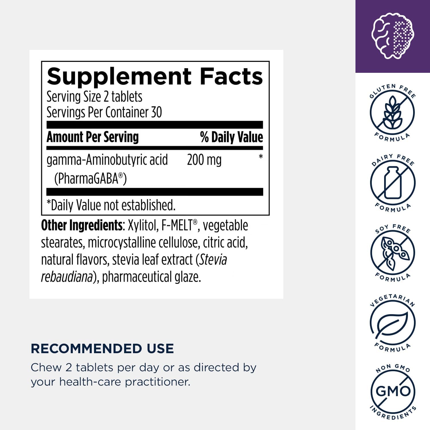 Designs for Health PharmaGABA Chewable Supplement - 200mg Bioavailable GABA Supplement for Stress, Mood, Immune Health & Sleep Support - Vegan, Gluten Free & Non-GMO (60 Tablets)