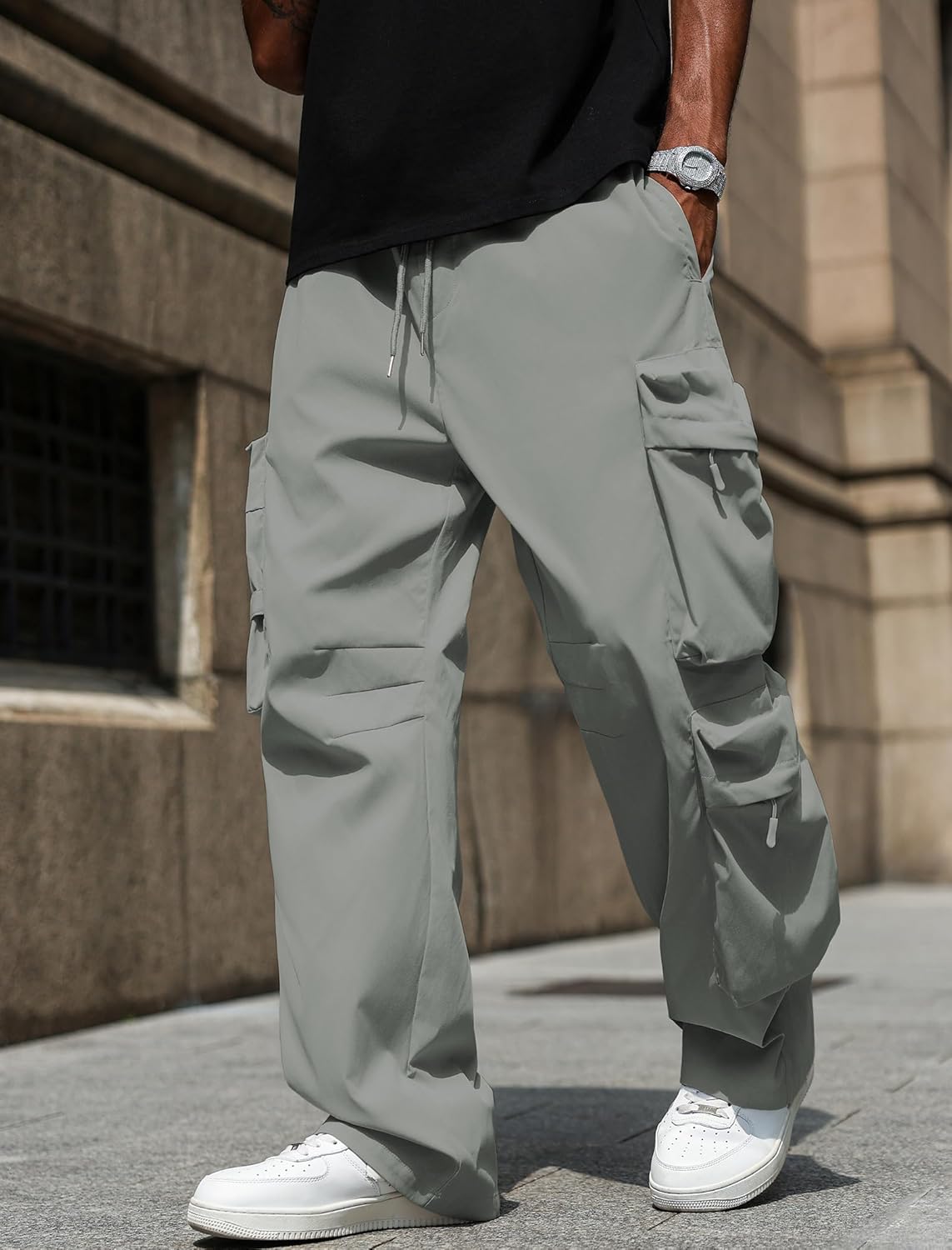 ZAFUL Men's Baggy Parachute Cargo Pants Elastic Waist Drawstring Joggers Pants Loose Sweatpants Multi Pockets - Image 6