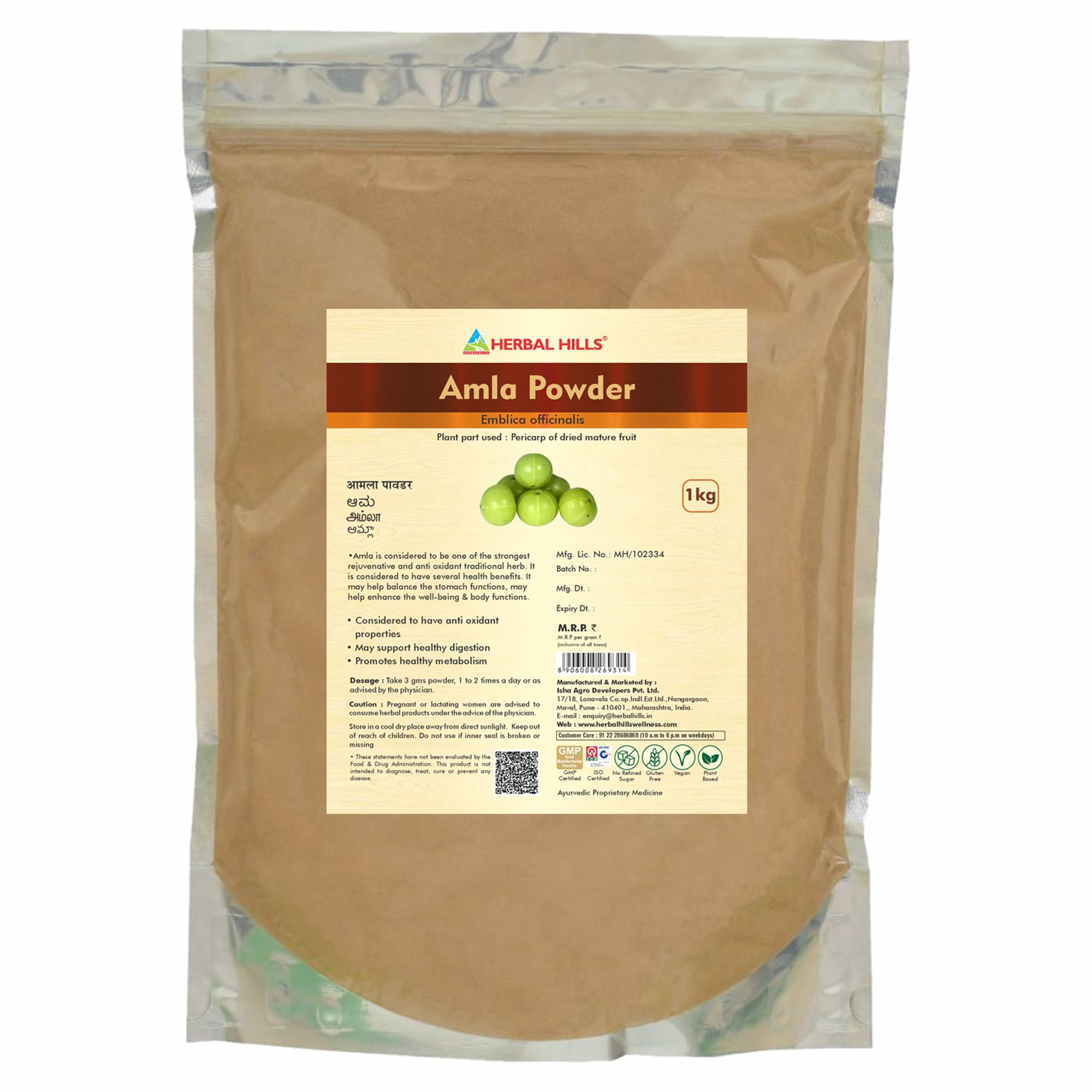 Herbal Hills Amla Powder, (1 Kg Pack) | Supports Skin Glow, Hair Strength & Immunity Boost | Amla Churna For Natural Beauty & Wellness with Indian Gooseberry Fruit Pack of 2 4