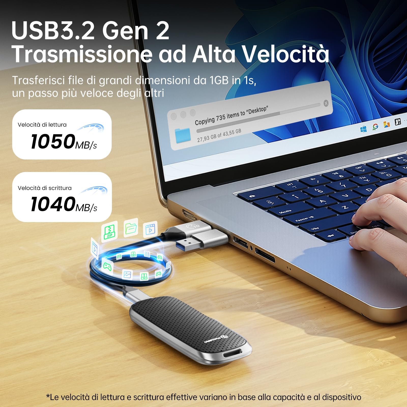 P10PRO SSD 1TB USB 3.2 Gen2 - Velocità 1050MB/s - Dettaglio