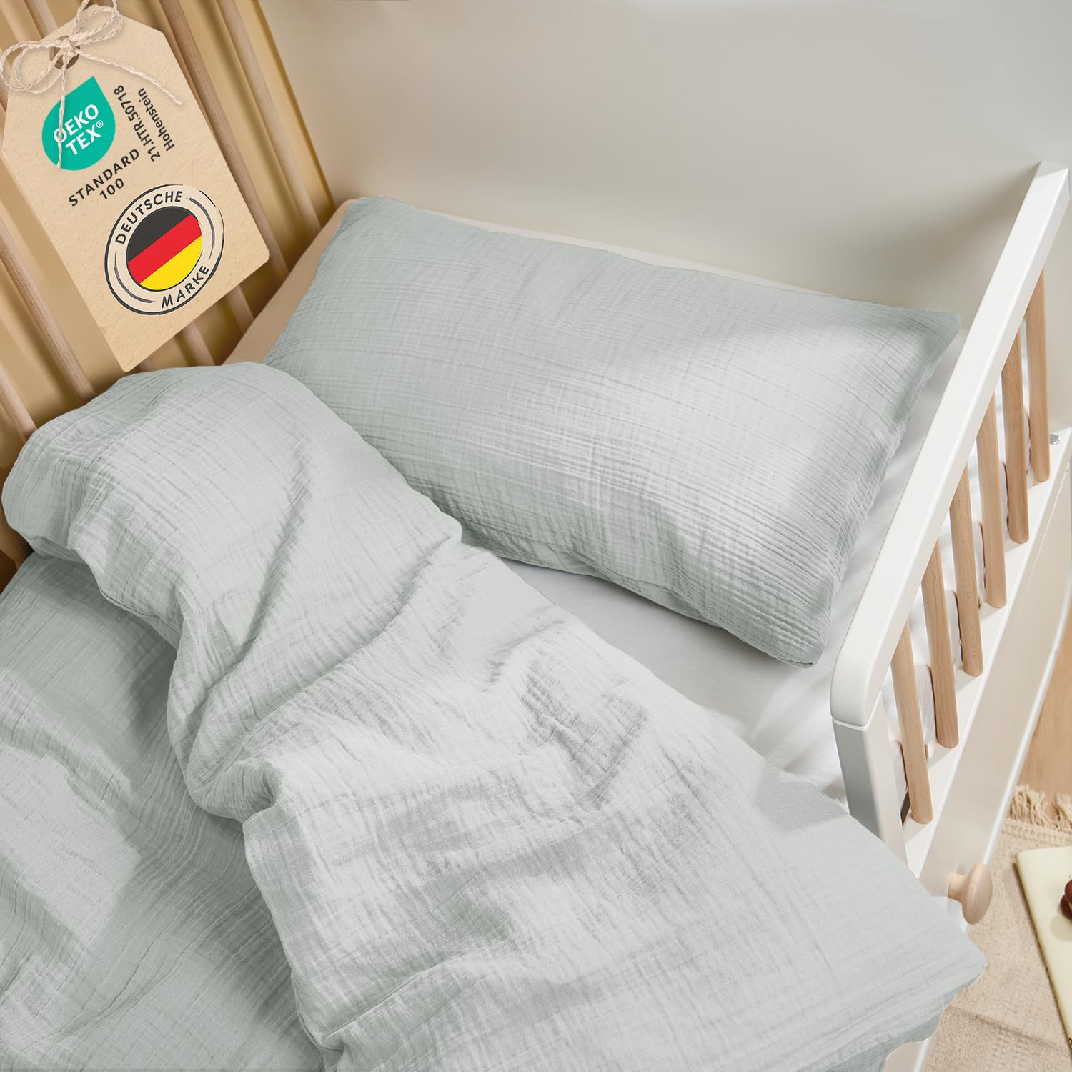 Laleni Children's Bedding 100x135 cm Made of Muslin Cotton with Pillowcase 40x60 cm - OEKO-TEX Certified - Blue