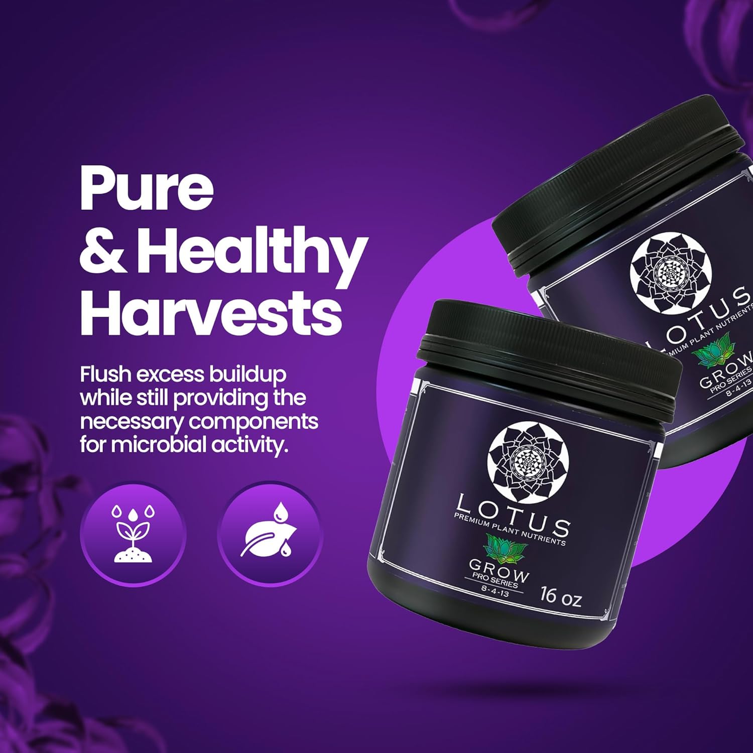 Lotus Nutrients Grow Pro Series, Water Soluble Plant Nutrient Powder, 14+ Ingredients with Chelated Micronutrients and Amino Acids, for Coco Coir, Hydroponics, Soil, Indoor and Outdoor Grows, 16oz
