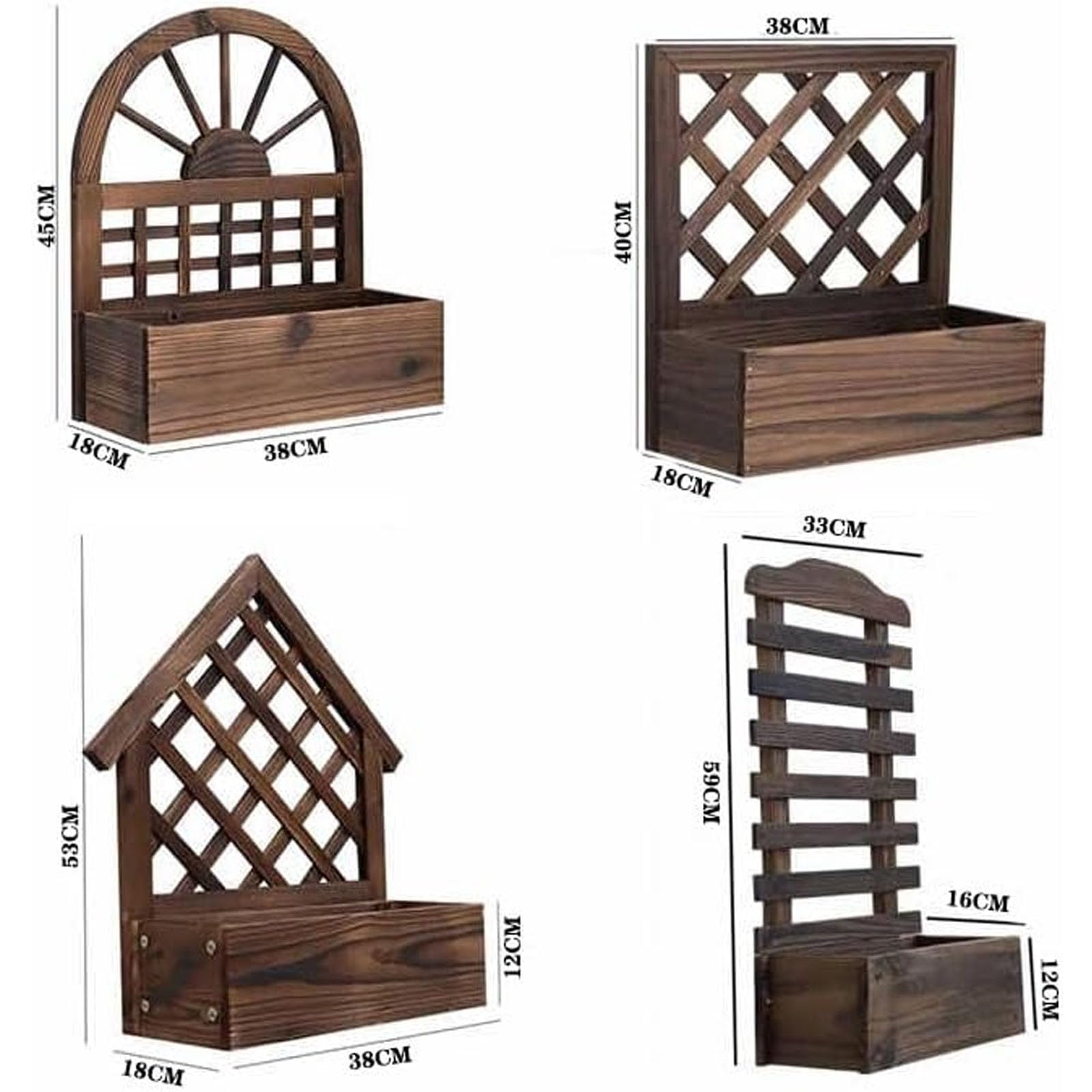Mavoli Fioriera Da Parete In Legno Massello Carbonizzato, Portafiori Decorativo Rustico A Griglia, Vaso Per Piante Resistente Alle Intemperie Per Interni Ed Esterni, Balcone, Patio E Giardino.