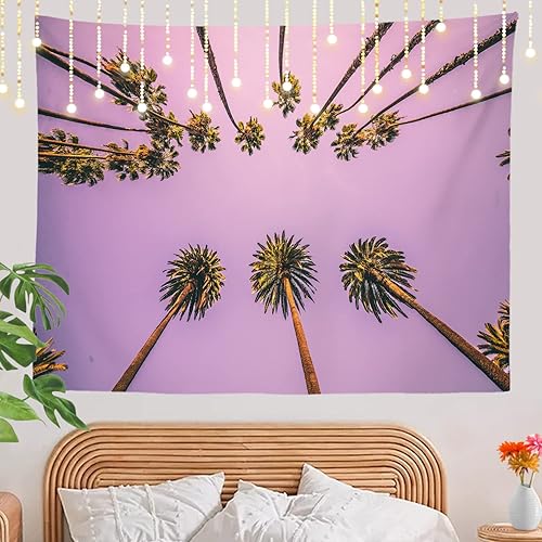 Miniatura 2 de Shrahala Tapiz de palmeras, Los Ángeles, California Playa al atardecer para colgar en la pared, tapiz grande psicodélico, tapiz decorativo para