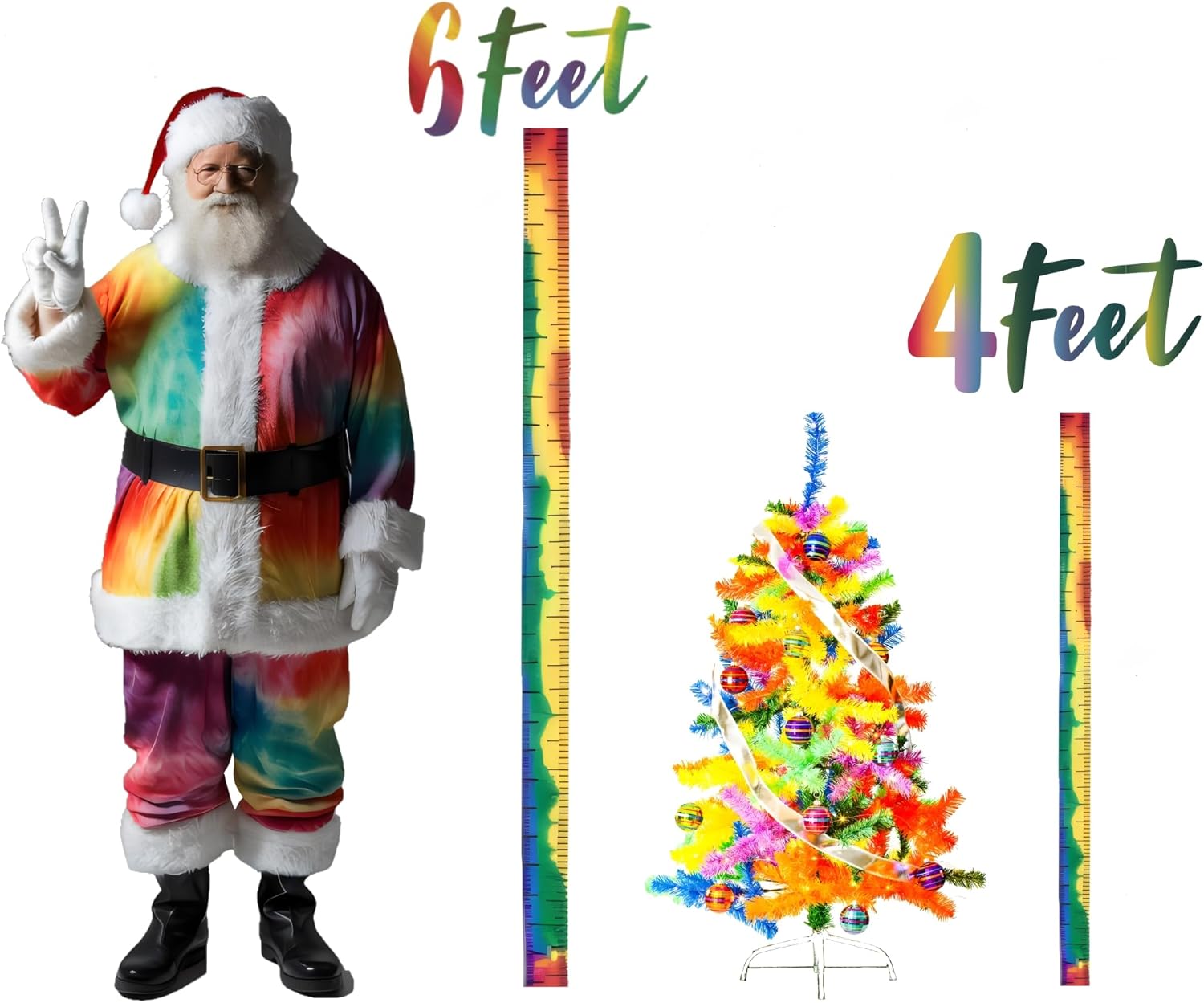 Funny Guy Mugs 4 Foot Tie Dye Christmas Tree With Metal Stand - Rainbow Artificial Small Indoor Tree for Holiday Decor