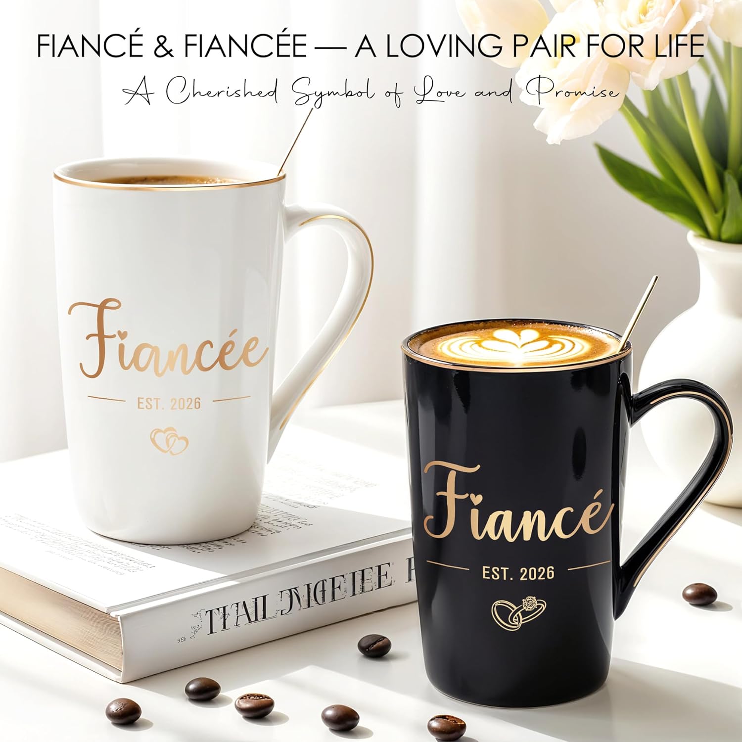 Engagement Gifts for Couples Newly Engaged Gifts for Couple Happy Engagement Gift for Women Fiance Gift for Women Just Engaged Decorations Ideas with Mugs Socks Candle Card for Her Him Men Best Friend - Image 2