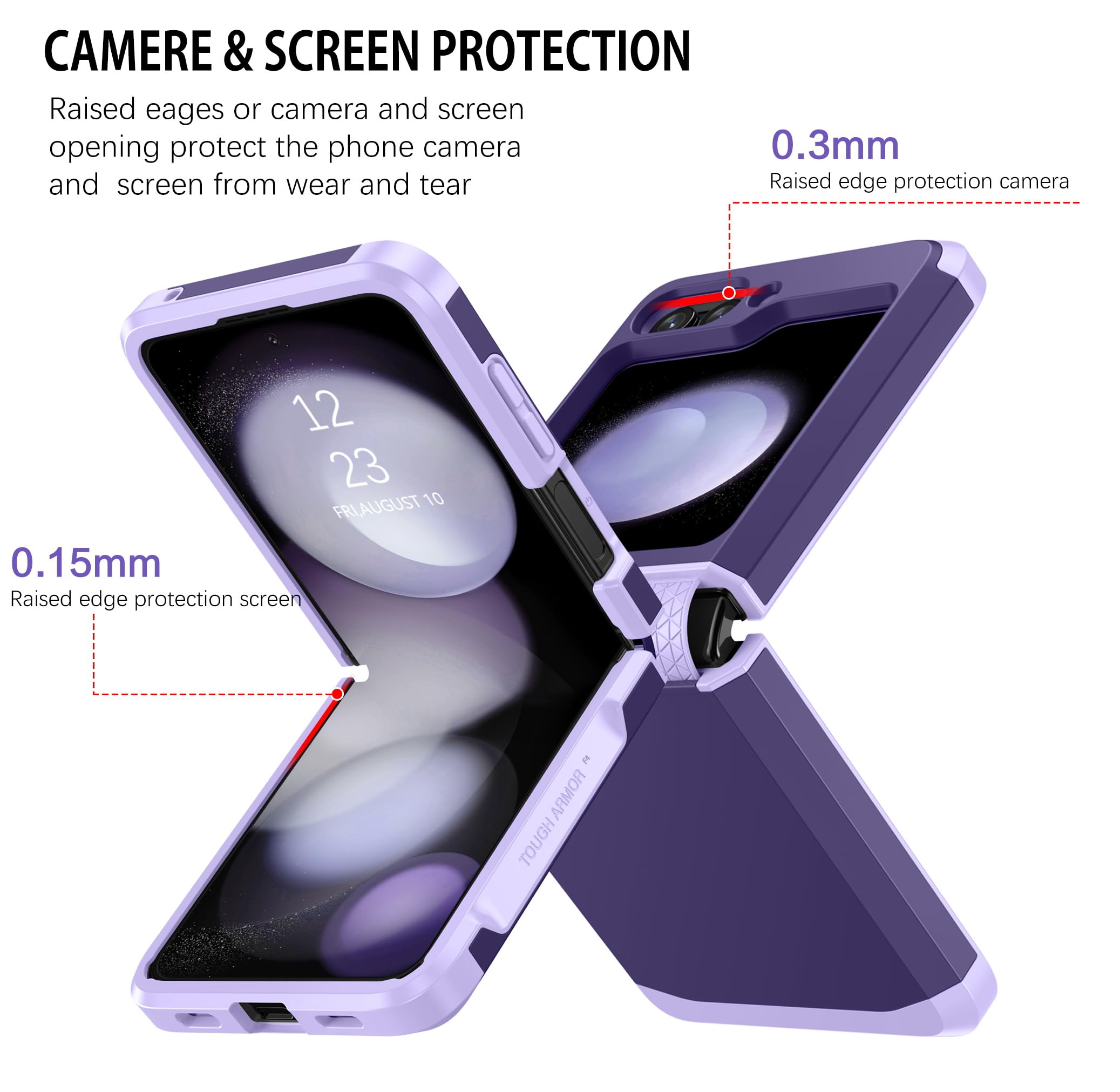 DUEDUE Design for Samsung Galaxy Z Flip 5 Case with Hinge Protection, Heavy Duty Shockproof Anti Scratch Cover Full Body Protective Phone Case for Samsung Z Flip 5 6.7