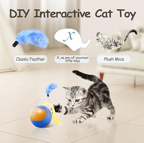 Vista 39 de Migipaws Juego de juguetes interactivos para gatos, rastreador divertido, bola de persecución automática con cola esponjosa, un pequeño ratón, Blanco