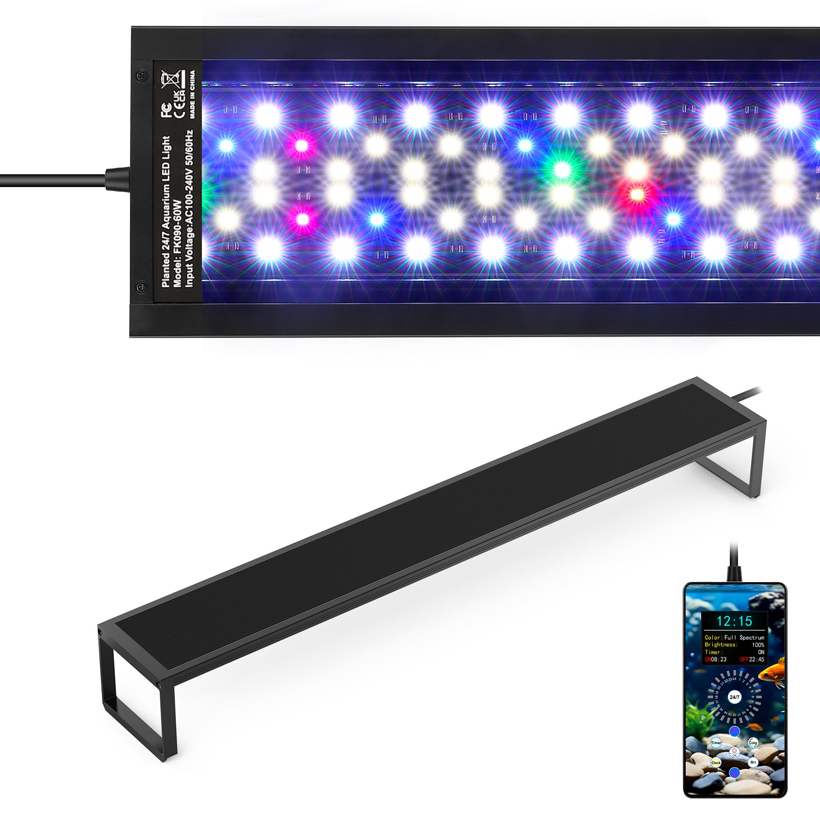 fishkeeper 6-Row WRGB LED Aquarium Beleuchtung, 24/7 Modus mit 1-Tasten-Sync & Speicherfunktion, DIY Timer, 1%-Dimmung, 9 Farben, Vollspektrum