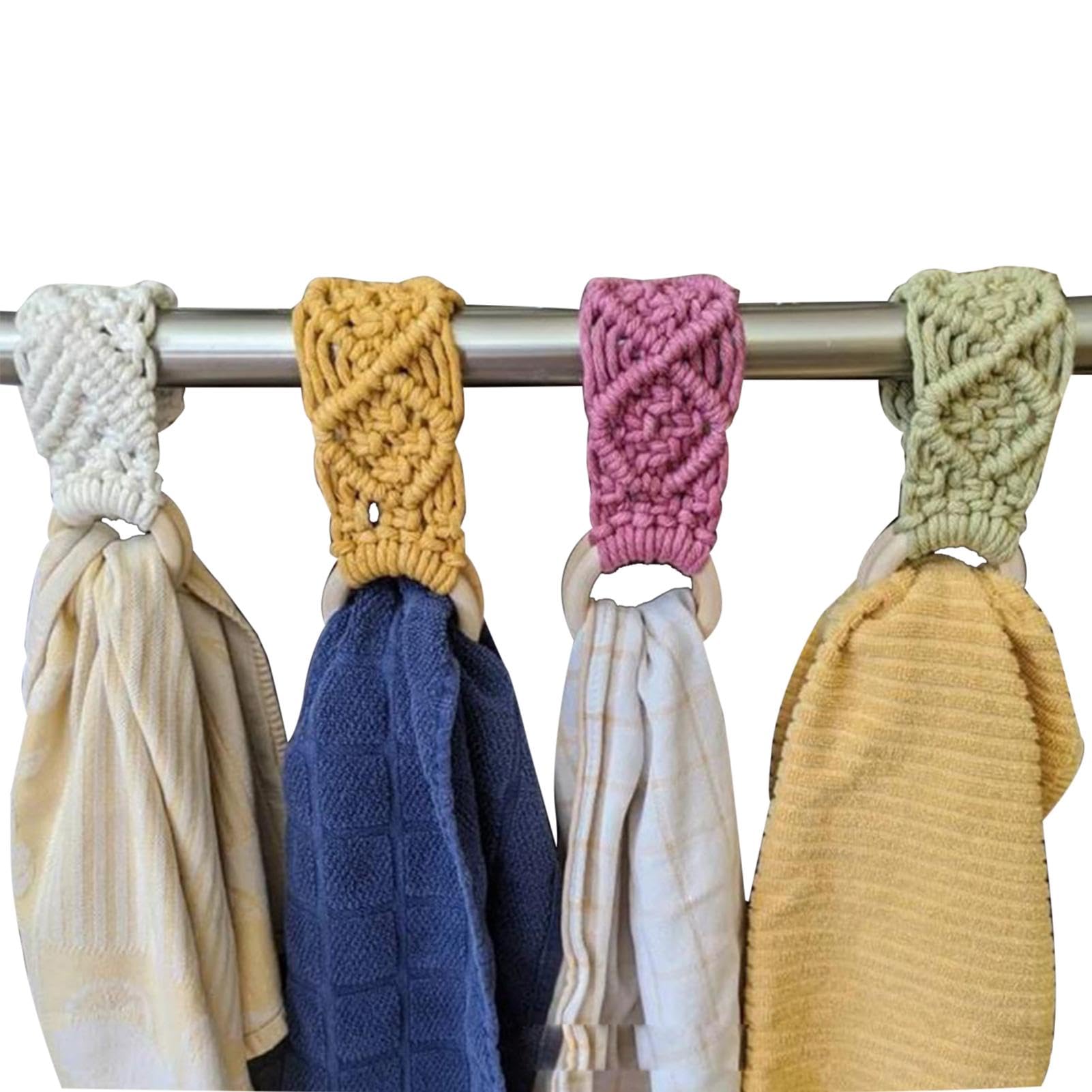 Colgador de paños boho con aro de madera rústica artesanal