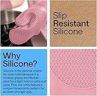 Vista 3 de GORILLA GRIP Guantes de horno de silicona suave sin BPA, guantes de cocina resistentes al calor e impermeables, forro de algodón grueso, agarre