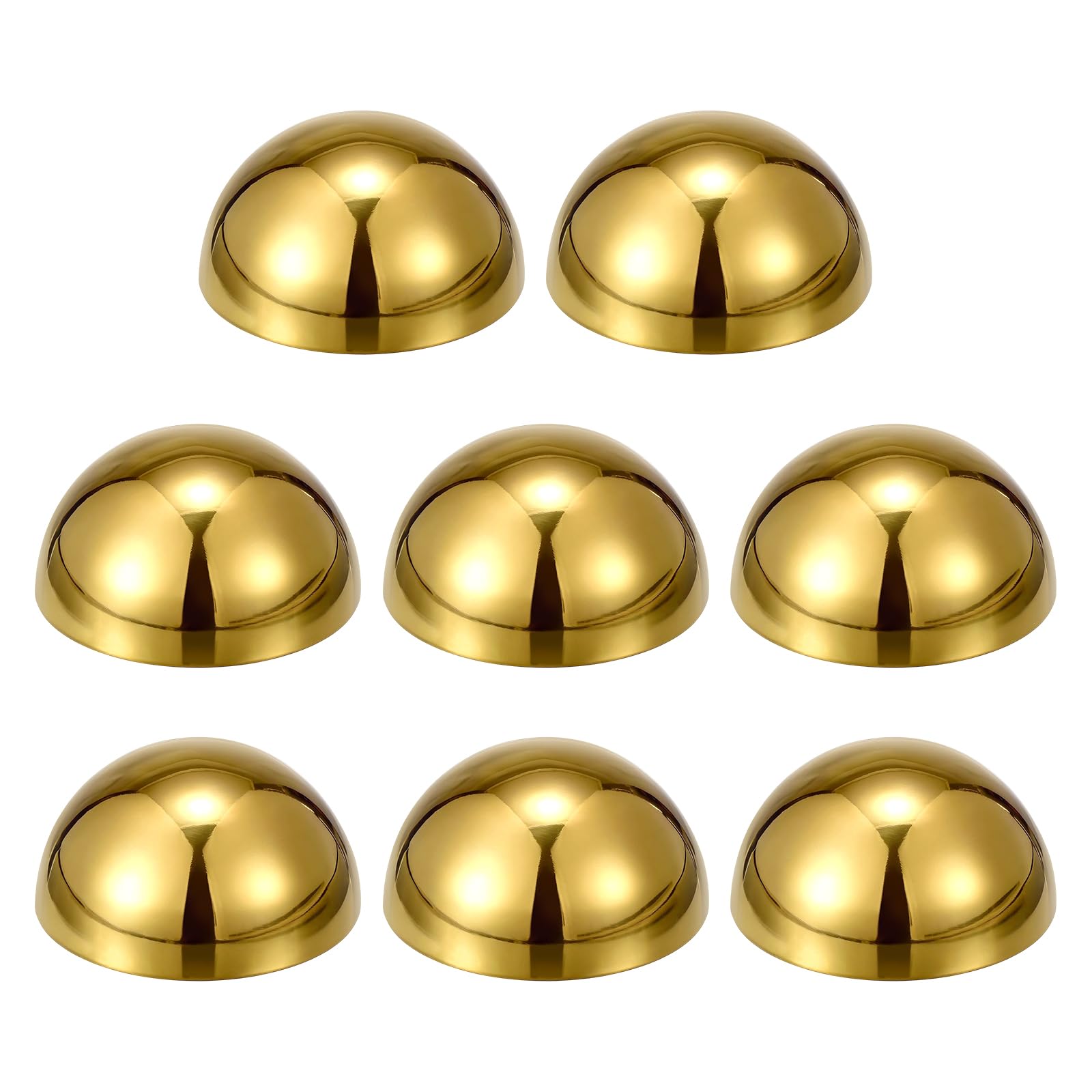 sourcing map 8pcs Stainless Steel Gazing Sphere, 1.3Inch 32mm Hollow Mirror Polished Hemisphere Wall Decor Semi Ball Reflective Outdoor Ornament for Garden Gate Stair Handrails, Golden