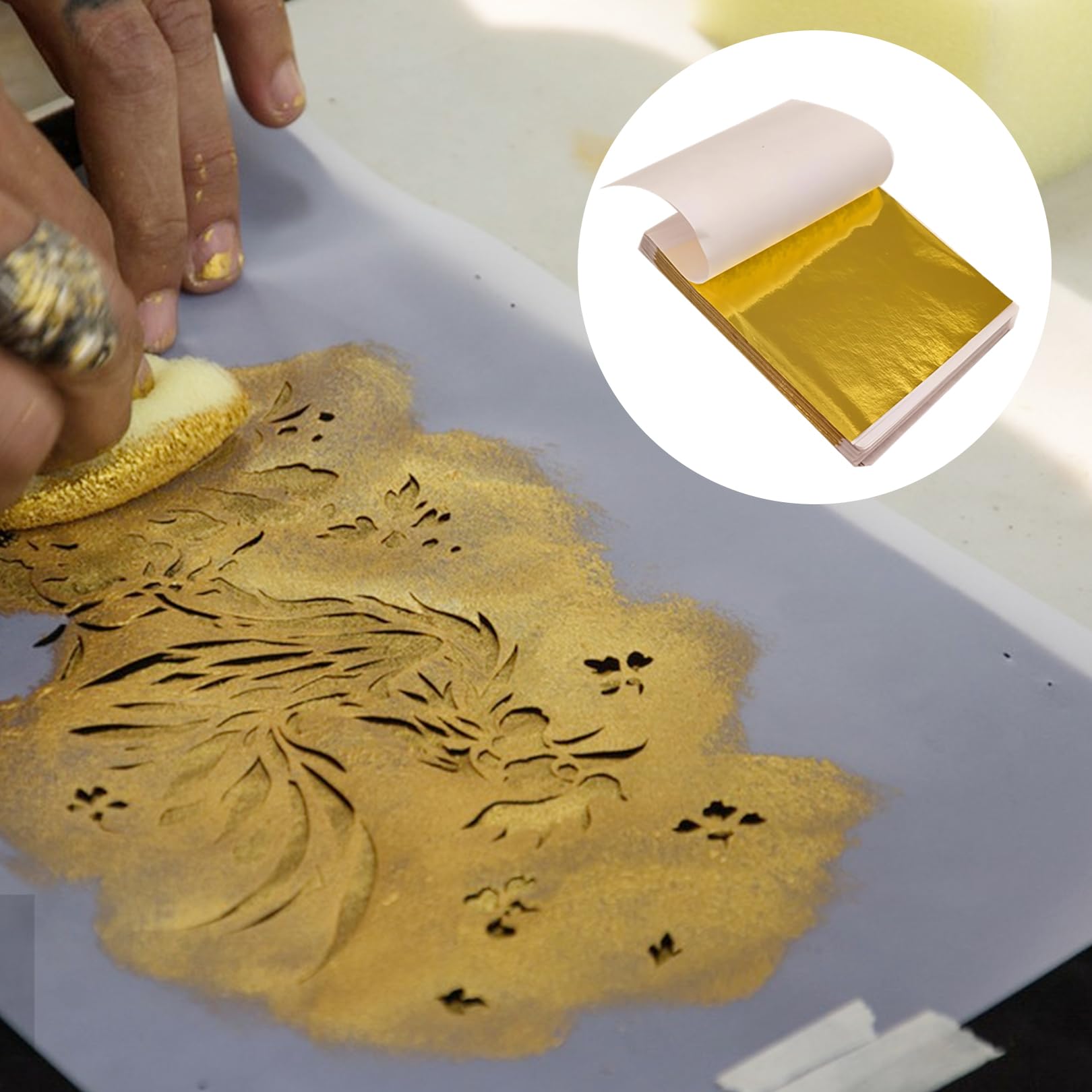100 hojas de imitación de hojas de oro para manualidades, 8,5 x 8 cm, papel de hoja de oro, pintura acrílica, hojas de oro, hojas de metal para manualidades, uñas, pintura, proyecto de arte