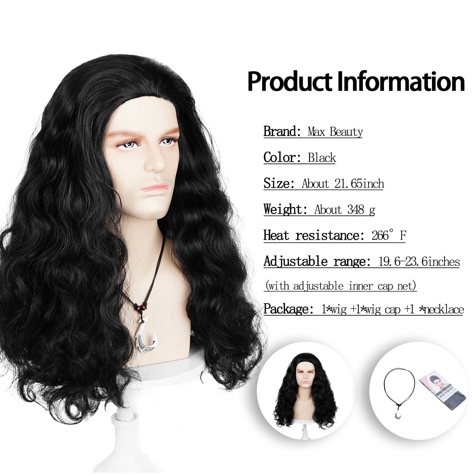 LABEAUT Max Beauty Man & Woman Long Wave Black Cosplay Wig - Boy Curly Daily Cosplay Wig for Halloween & Christmas Costume Party