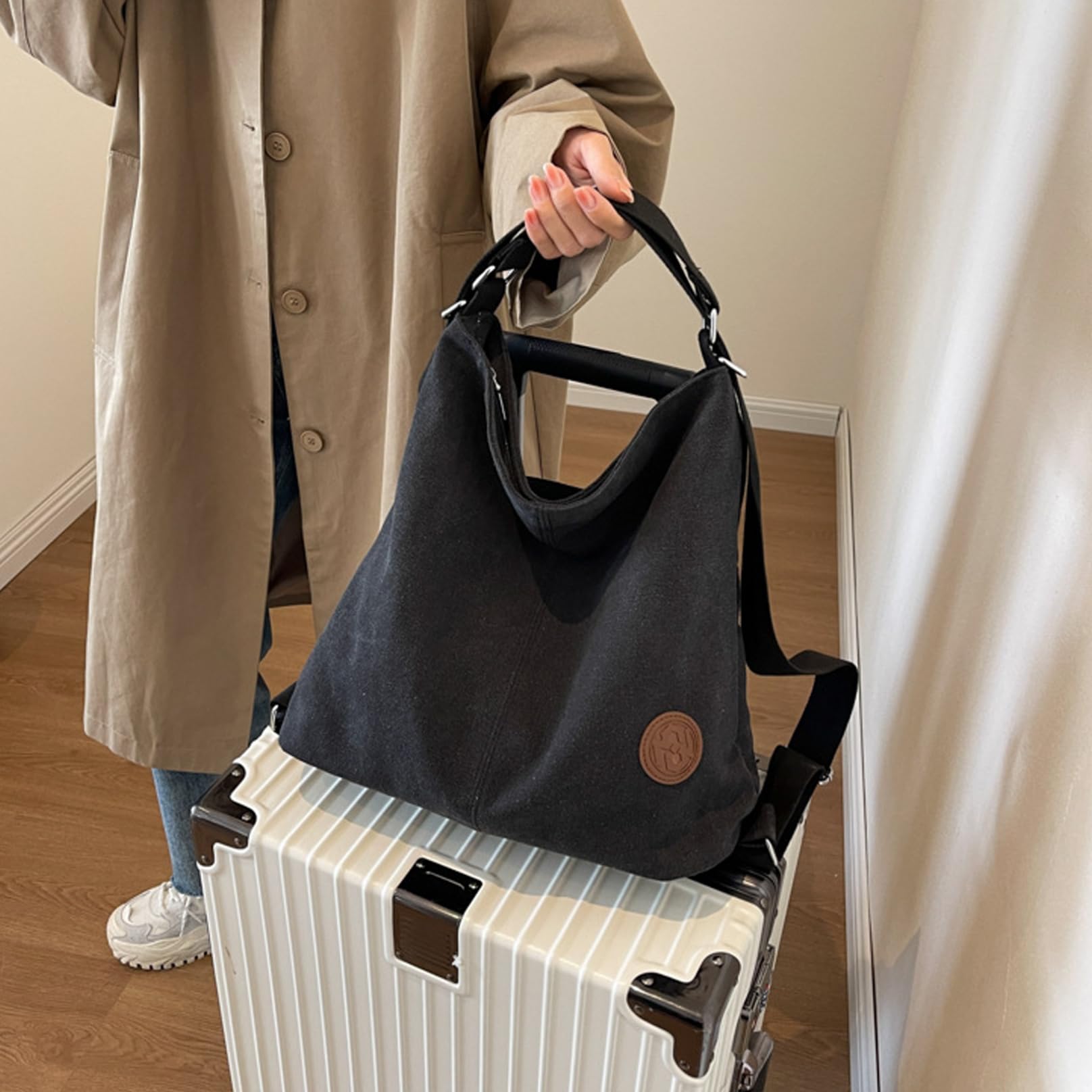 Sac à Dos Convertible, Sac fourre-Tout à Toile de capacité, bandoulière Crossbody/épaule/Portable Convertible, glissière Vintage en Toile, Sac à Dos Convertible