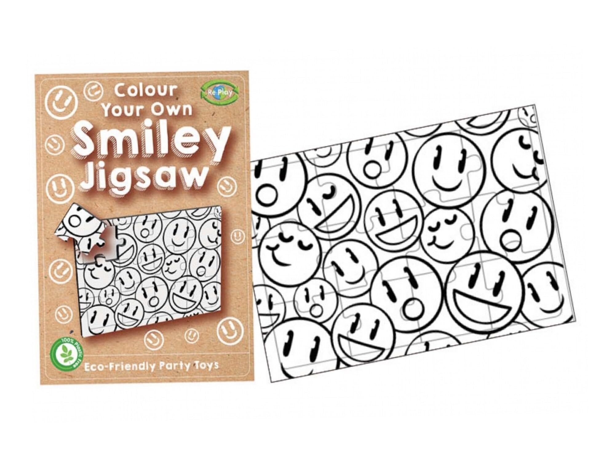 MustBeBonkers 12 Party Bag Fillers & Party Favours – 12 Smiley Face Party Bags with Handles Design. (Ideal for Children Aged 3-14) (Colouring Jigsaw, 12)