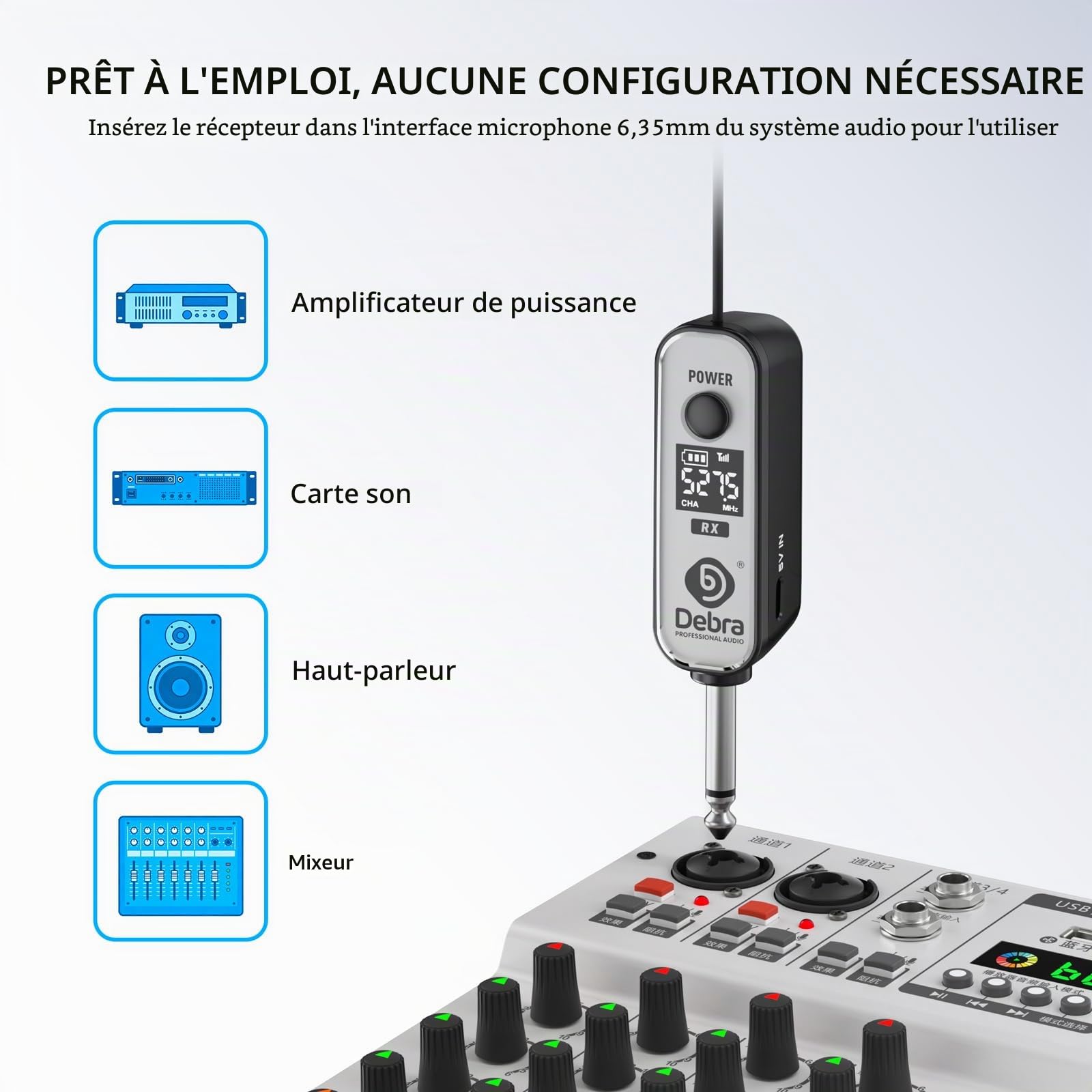 D Debra DT-01 Micro sans Fil UHF avec Récepteur – Set Micro Casque Professionnel Rechargeable, Plug & Play, 30 Canaux, Portée 50m, pour Karaoké, Conférence, Église, Sport