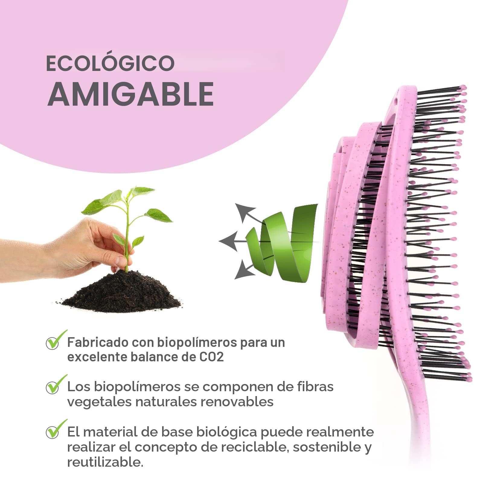 Cepillo Pelo Antitirones niña y adultos - Cepillo desenredante de fibra natural - exclusivas cerdas de flexión ultra suaves y con cuerpo - Se desliza con facilidad, 1 pieza - 1 pieza - Color Blush