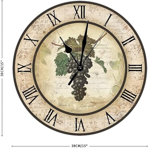 Miniatura 2 de Reloj de pared de vino de uva, vintage, granja, marrón, reloj de pared grande de 15 pulgadas, silencioso, sin tictac, funciona con pilas, reloj de