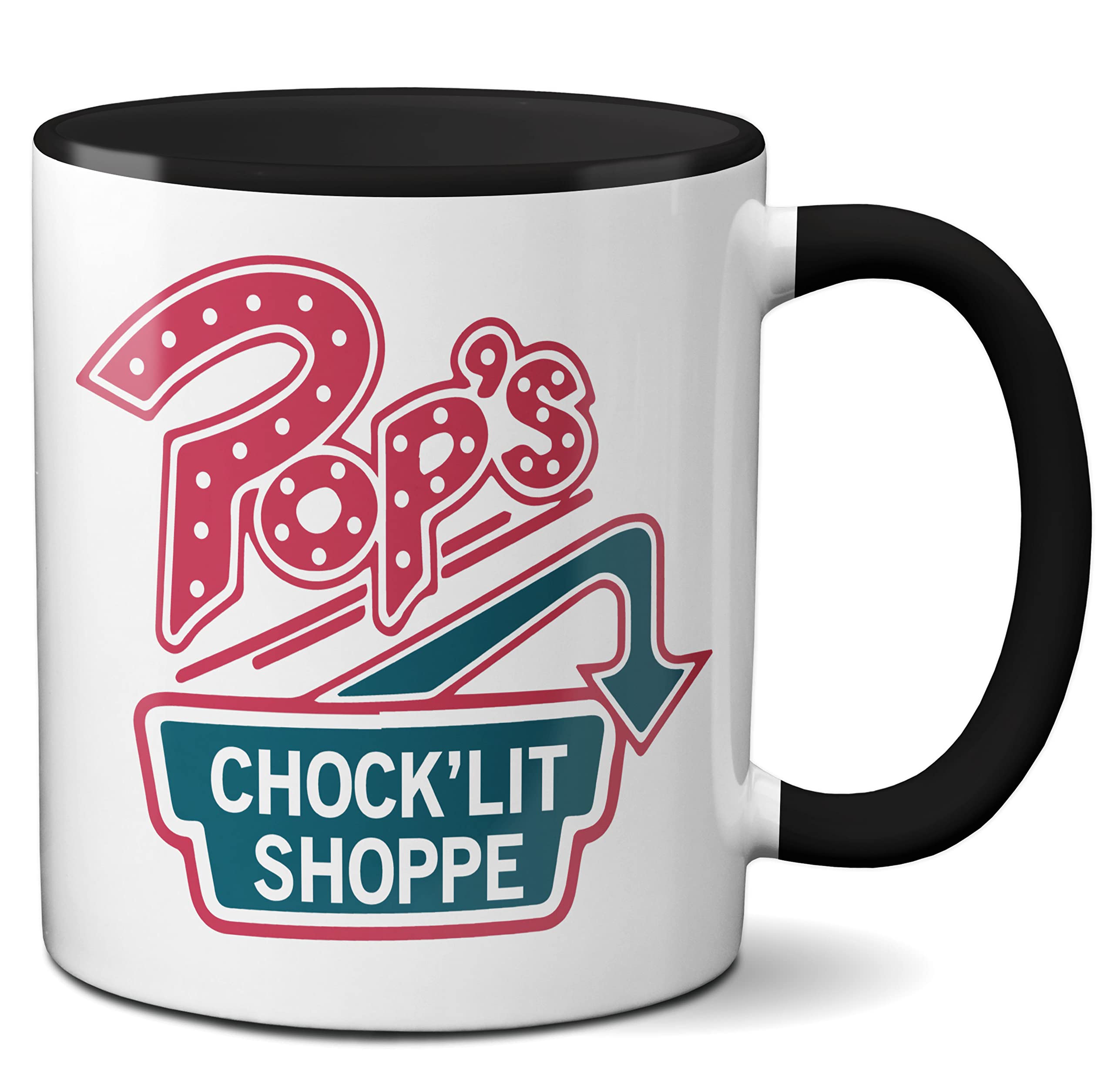 Riverdale Pop s Chock lit Shoppe Logo White Coffee Mug with Black Rim & Handle