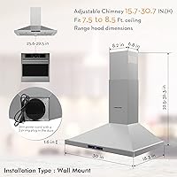 Vista 9 de FIREGAS Range Hood 30 inch Wall Mount,450 CFM Ducted/Ductless Range Hood with Stainless Steel,Stove Hood Vent for Kitchen with 3 Speed Fan,Permanent