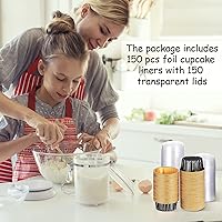 Vista 21 de 150 Pcs Aluminum Foil Baking Cup Disposable Ramekins with Lids 5oz Mini Cupcake Liners Flan Mold Mini Cake Pans with Lids Disposable Cake Tins for
