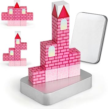 3 otters Magnetic Blocks 12PCS Princess Castle Travel Set, STEM Magnet Cubes with Metal Storage Box, Pocket-Sized Building Toys for Kids, Road Trip & Airplane Gifts for Boys & Girls